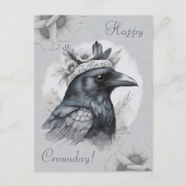 Cartão Postal Krähe Crow Rabe Portrait Blumen Karte Postkarte