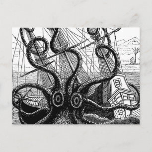 Cartão Postal Kraken comendo um navio à vela