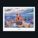 Cartão postal Krakow à noite na Polônia<br><div class="desc">Cartão postal com crepúsculo de Cracóvia,  cidade medieval cénica na Polônia.</div>