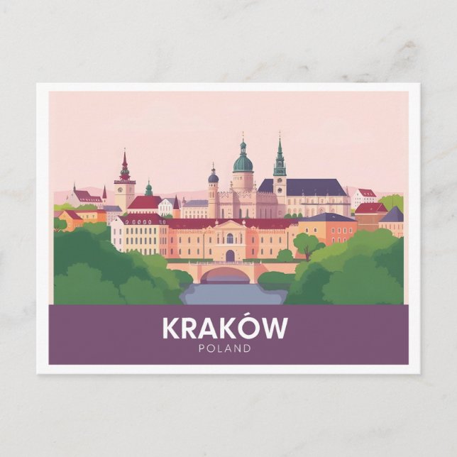 Cartão Postal Kraków Polônia Pastel Viagem - Castelo de Wawel (Frente)