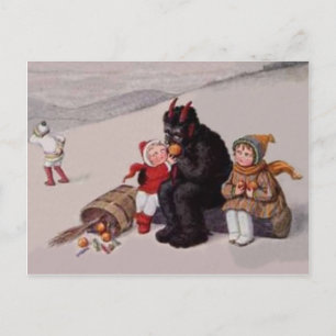 Cartão Postal Krampus Brincando Com Crianças Neve
