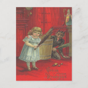 Cartão Postal Krampus Brincando Com Menina