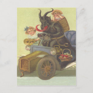 Cartão Postal Krampus Obtendo Meninas No Carro