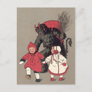 Cartão Postal Krampus perseguindo crianças
