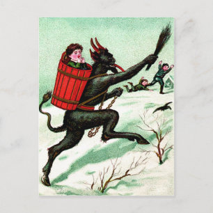 Cartão Postal Krampus perseguindo crianças ruins neve de inverno
