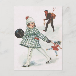 Cartão Postal Krampus Perseguindo uma Menina com Boneca