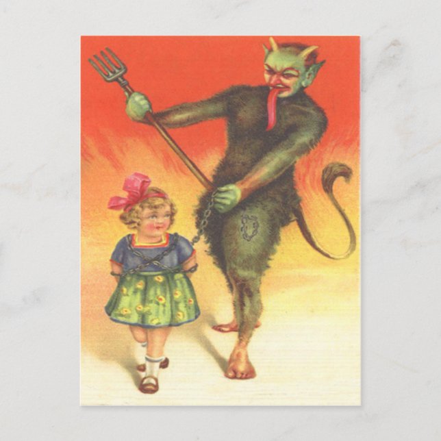 Cartão Postal Krampus Punindo Criança (Frente)