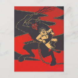 Cartão Postal Krampus Punindo Criança com Chicote