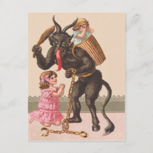 Cartão Postal Krampus Punindo Crianças Mudam De Cadeia
