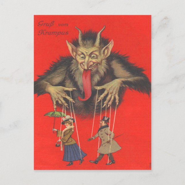 Cartão Postal Krampus Puppeteering Adultos (Frente)