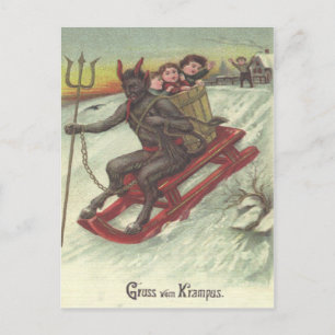Cartão Postal Krampus Sequestrando Crianças Em Sleigh
