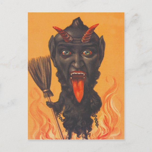 Cartão Postal Krampus Vassoura Inferno Correntes (Frente)
