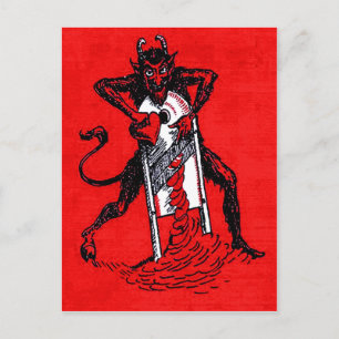 Cartão Postal Krampus vermelho que corta o Heartbreaker do