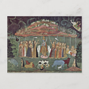Cartão Postal Krishna E A Montanha Govardhan Por Shahadin