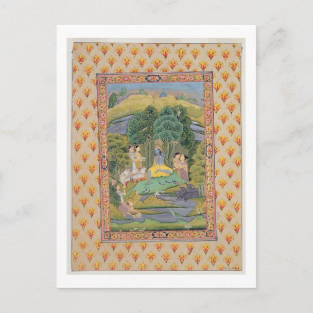 Cartão Postal Krishna e Gopis (guache no papel) (Frente)