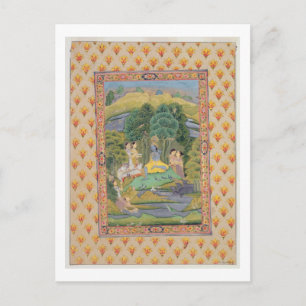 Cartão Postal Krishna e Gopis (guache no papel)