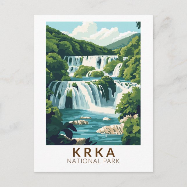 Cartão Postal Krka National Park Croácia Ilustração Viagem Art (Frente)
