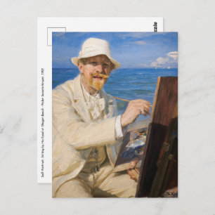 Cartão Postal Kroyer - Autorretrato na praia de Skagen
