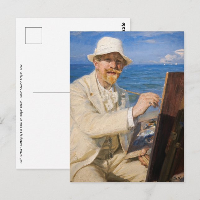 Cartão Postal Kroyer - Autorretrato na Praia de Skagen (Frente/Verso)