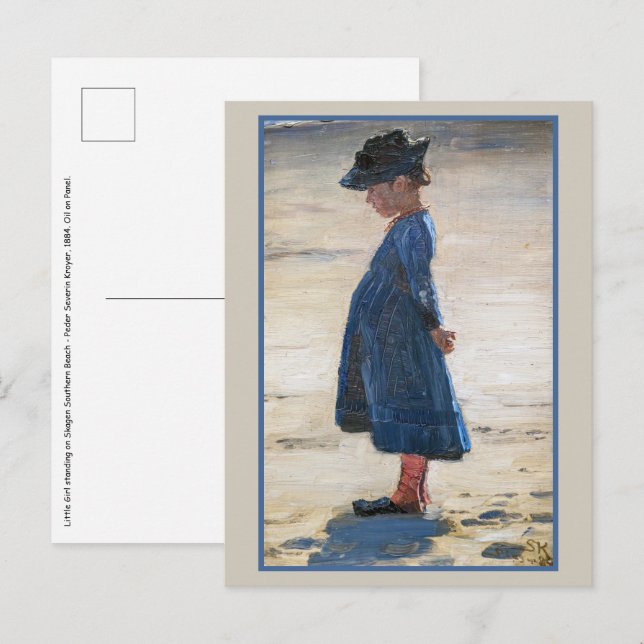 Cartão Postal Kroyer - Menina parada em Skagen Beach (Frente/Verso)