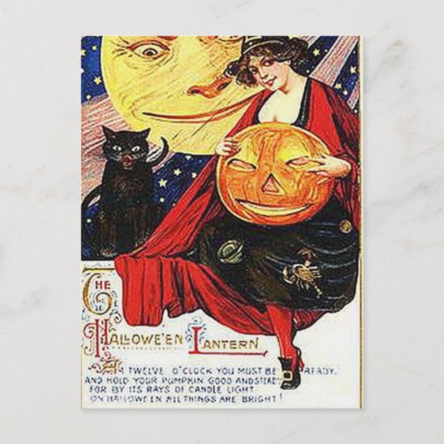 Cartão Postal KRW Vintage Halloween Lanterna (Frente)