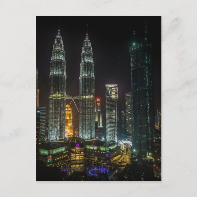 Cartão Postal Kuala Lumpar Skyline À Noite (Frente)