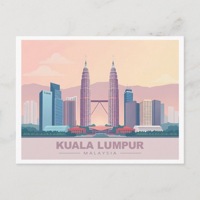 Cartão Postal Kuala Lumpur Malásia Pastel Viagem (Frente)