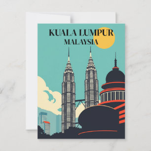 Cartão Postal Kuala Lumpur Malásia Retro Cityscape