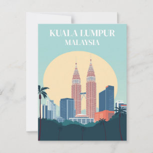 Cartão Postal Kuala Lumpur Malásia Retro Petronas Torres