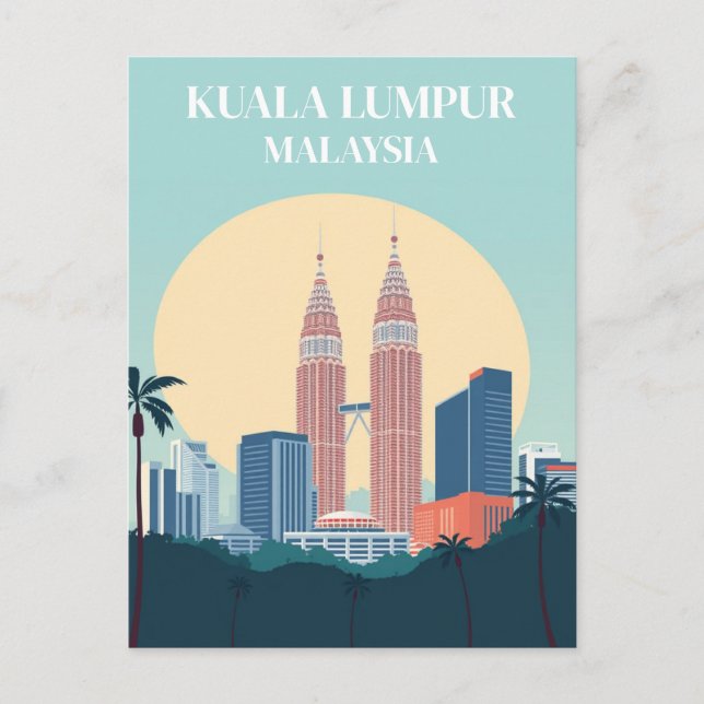 Cartão Postal Kuala Lumpur Malásia Retro Petronas Torres (Frente)