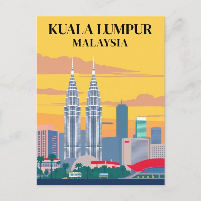 Cartão Postal Kuala Lumpur Malásia Vintage Towyscape (Frente)