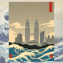 Kuala Lumpur Vintage Japão Estilo de Onda Silhueta