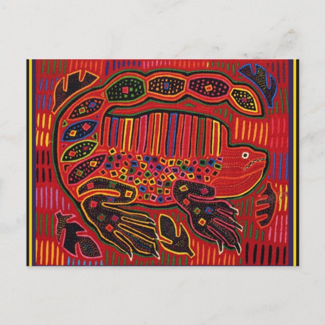 Cartão Postal Kuna índio Iguana Mola (Frente)