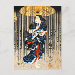 Cartão Postal Kuniyoshi Três Mulheres com Cartaz Guarda-chuvas