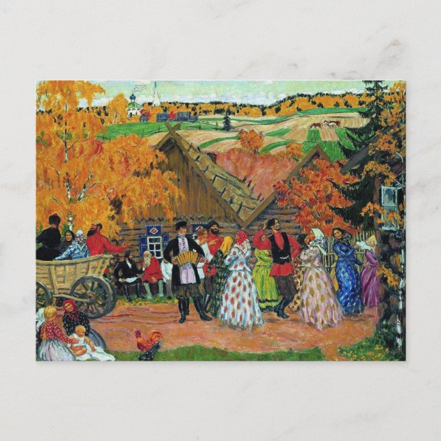 Cartão Postal Kustodiev - Festa da Aldeia, (Frente)