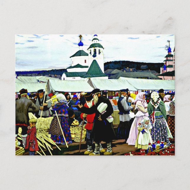 Cartão Postal Kustodiev - Na Feira (Frente)
