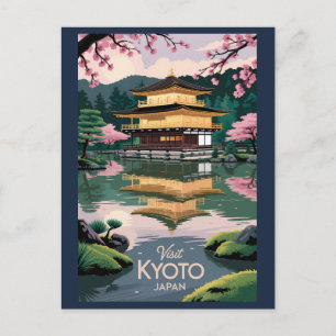 Cartão Postal Kyoto Japão Kinkaku-ji Ilustração Arte Viagem Vin