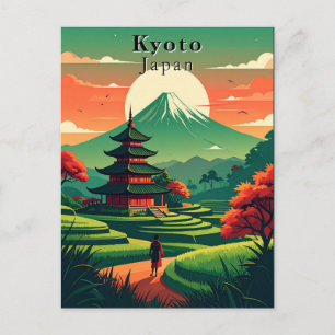 Cartão Postal Kyoto Japão Vintage Pagoda Monte Fuji Paisagem