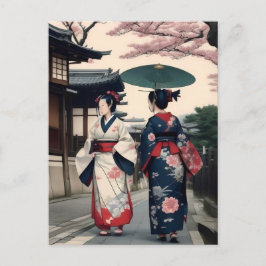 Cartão Postal Kyoto Spring Walk Postcard – Kimono Scene