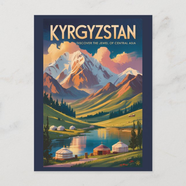 Cartão Postal Kyrgyzstan Yurt Illustration Travel Art Vintage (Frente)