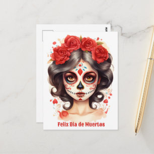 Cartão Postal La Calavera Catarina 💀 en Flores Rojas 🌹