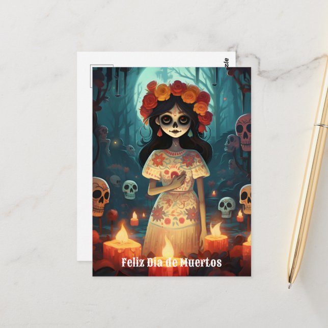 Cartão Postal 🌹 La Calavera Catrina: Blossomas da Vida 🌹 (Frente/Verso In Situ)