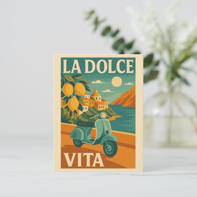 Cartão Postal La Dolce Vita - Viagem da costa italiana retrô (Em pé/Frente)