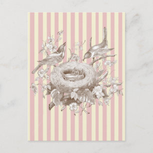 Cartão Postal La Petite Famille em fundo rosa e creme