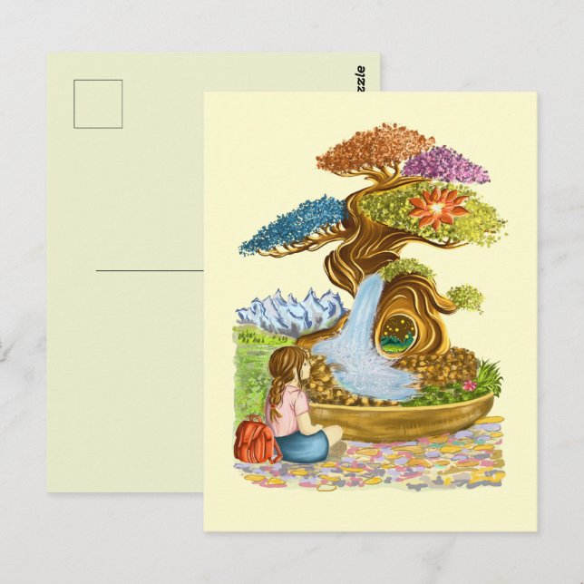 Cartão Postal La petite fille et son Bonzaï géant. (Frente/Verso)
