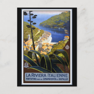 Cartão Postal "La Riviera Italiana" Cartaz de Viagem Vintage