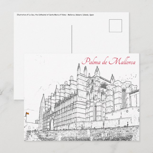 Cartão Postal La Seu, Catedral de Palma de Maiorca - Espanha (Frente/Verso)