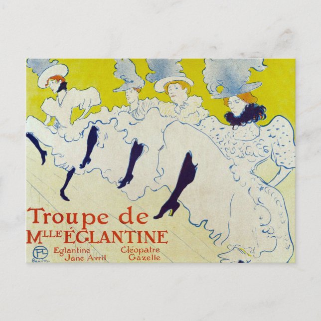 Cartão Postal La Troupe de Mlle Eglantine por Toulouse Lautrec (Frente)