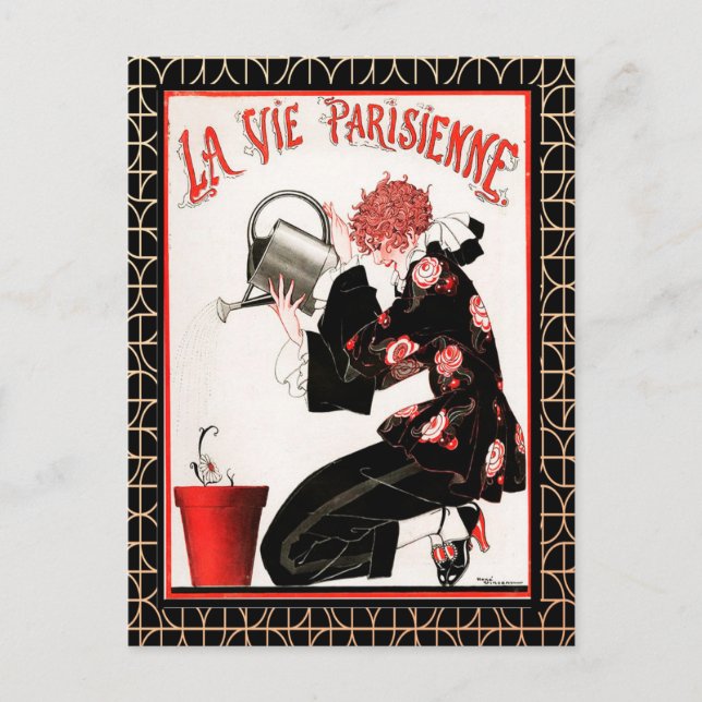 Cartão Postal La Vie Parisienne - Vestir as flores postais (Frente)