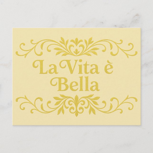 Cartão Postal La Vita è Bella – Elegant Italian Life Quote (Frente)